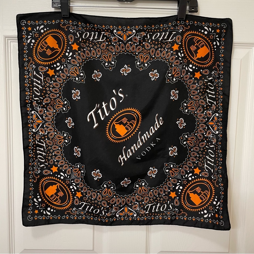 Tito’s Vodka Bandana handkerchief Square Orange Black White